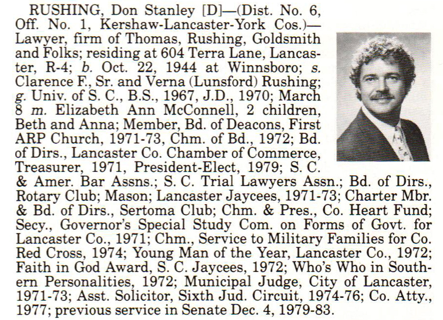 Senator Don Stanley Rushing biography