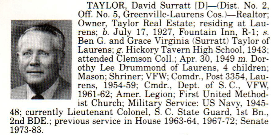 Senator David Surratt Taylor biography