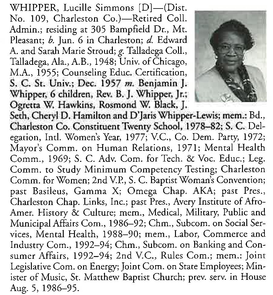 Representative Lucile Simmons Whipper biography