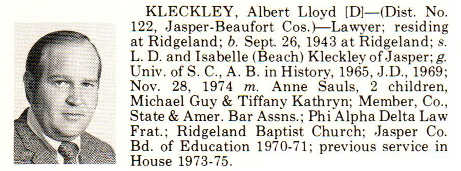 Representative Albert Lloyd Kleckley biography
