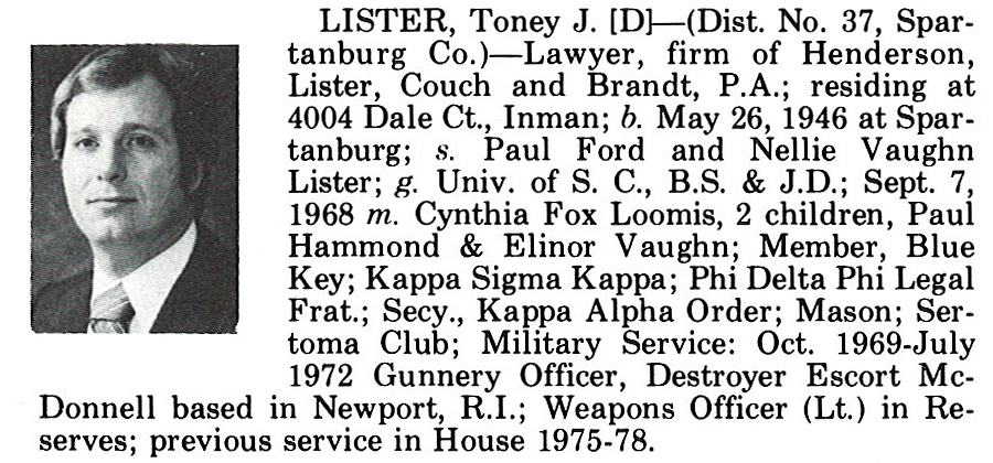 Representative Toney J. Lister biography