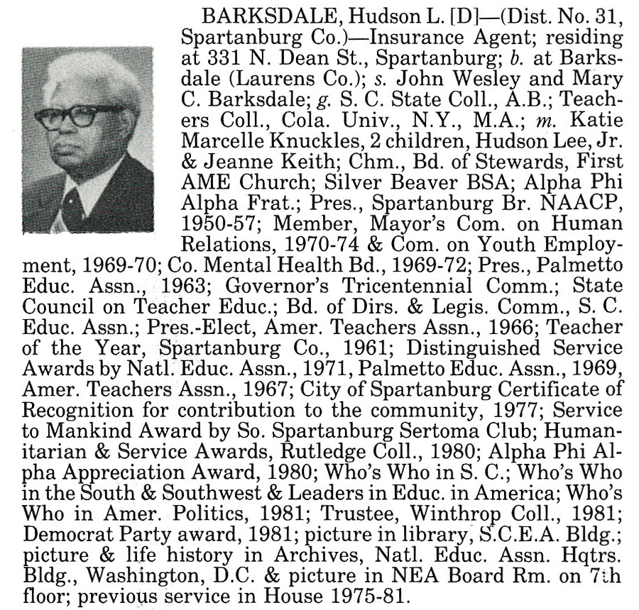 Representative Hudson L. Barksdale biography