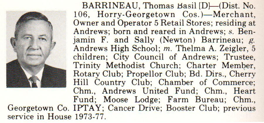 Representative Thomas Basil Barrineau biography