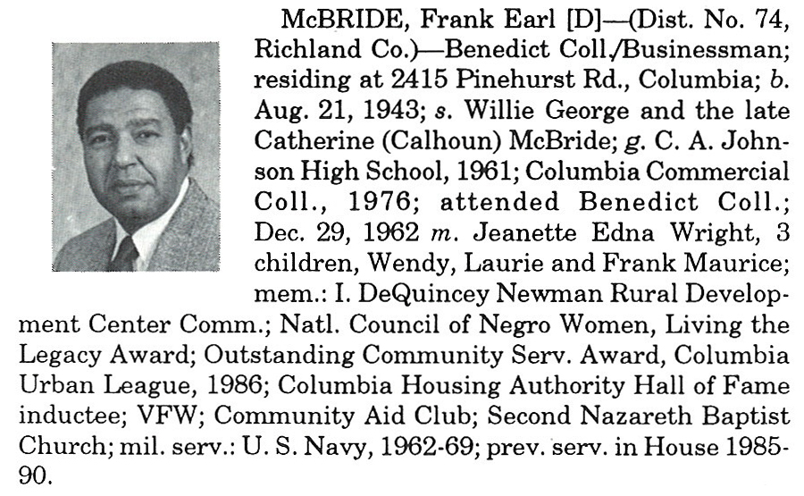 Representative Frank Earl McBride biography