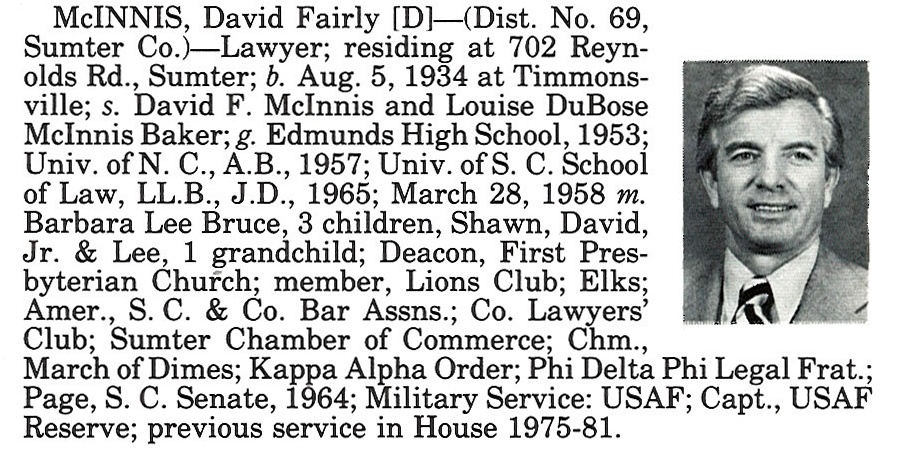 Representative David Fairly McInnis biography