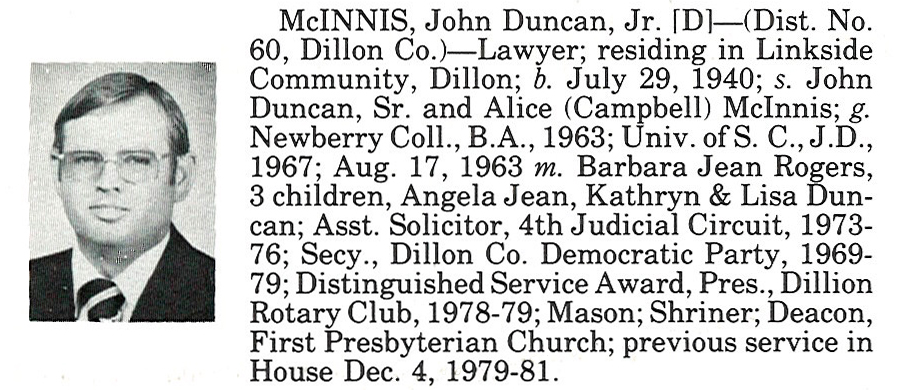 Representative John Duncan McInnis, Jr. biography