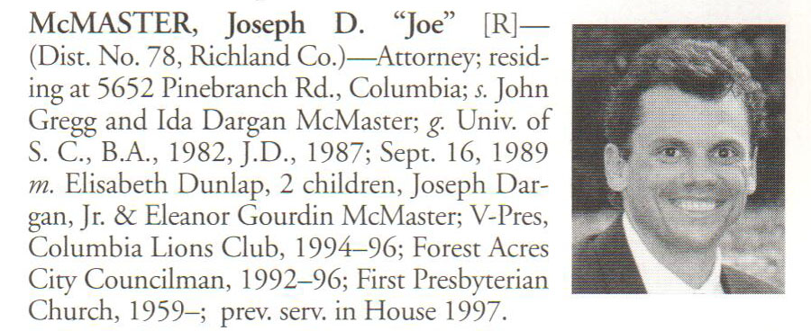Representative Joseph D. "Joe" McMaster biography
