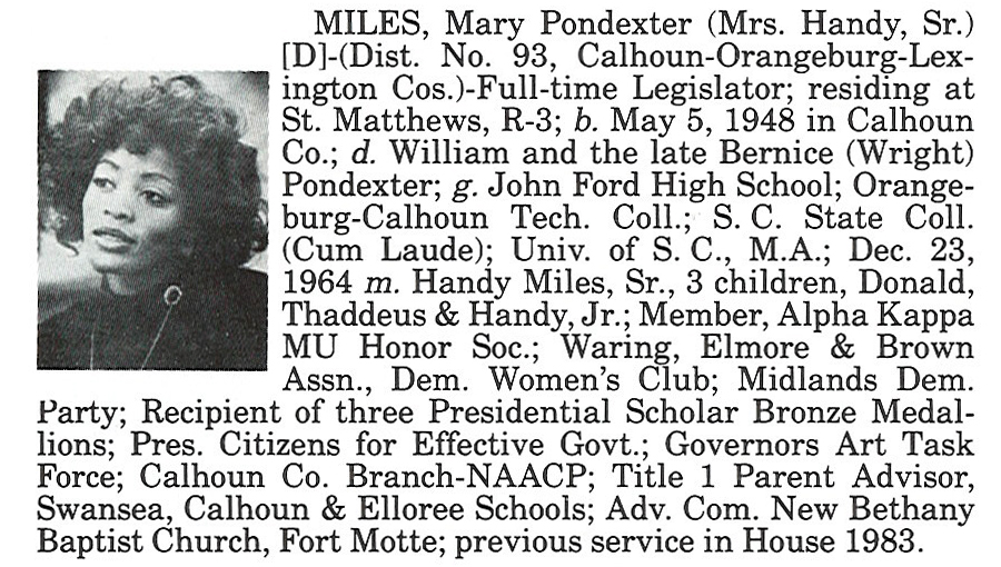 Representative Mary Pondexter Miles biography