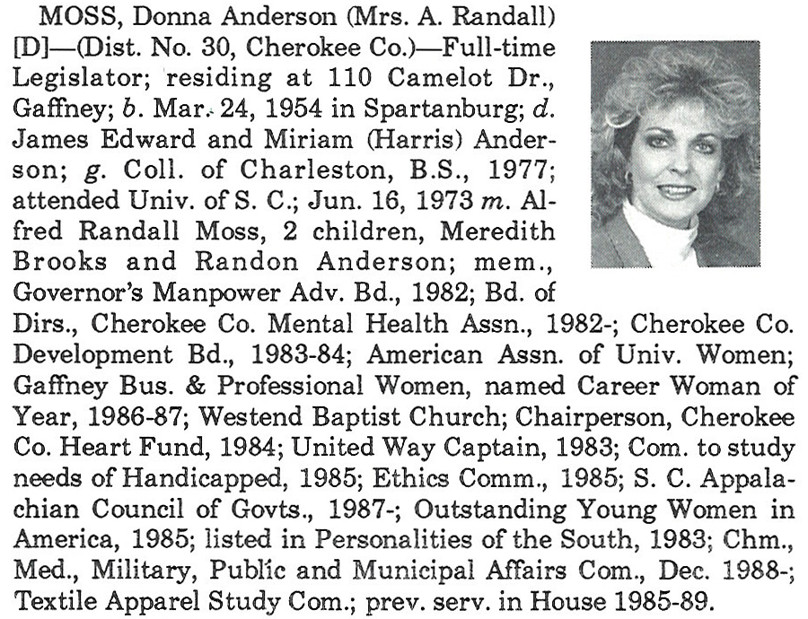 Representative Donna Anderson Moss biography