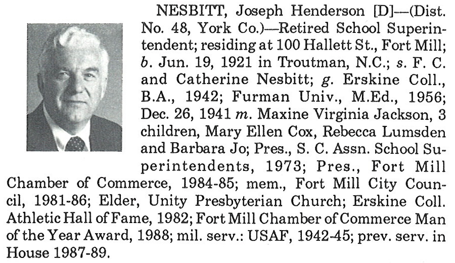Representative Joseph Henderson Nesbitt biography