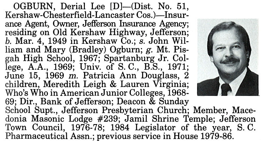 Representative Derial Lee Ogburn biography