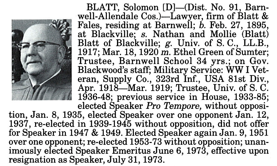 Representative Solomon Blatt biography