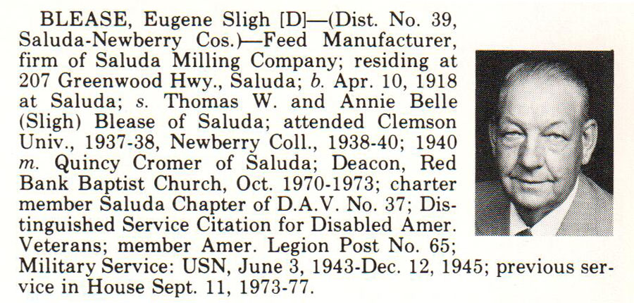 Representative Eugene Sligh Blease biography