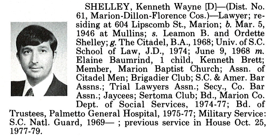 Representative Kenneth Wayne Shelley biography