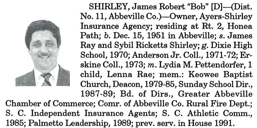 Representative James Robert "Bob" Shirley biography