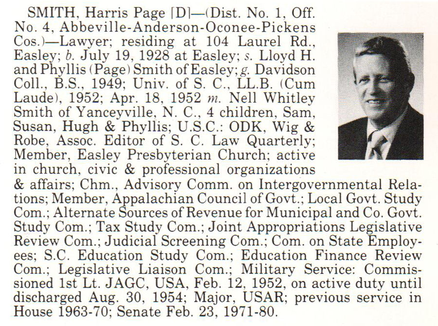 Senator Harris Page Smith biography