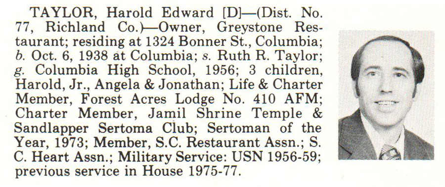 Representative Harold Edward Taylor biography