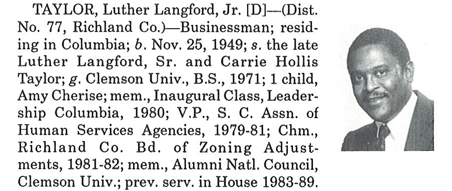 Representative Luther Langford Taylor, Jr. biography