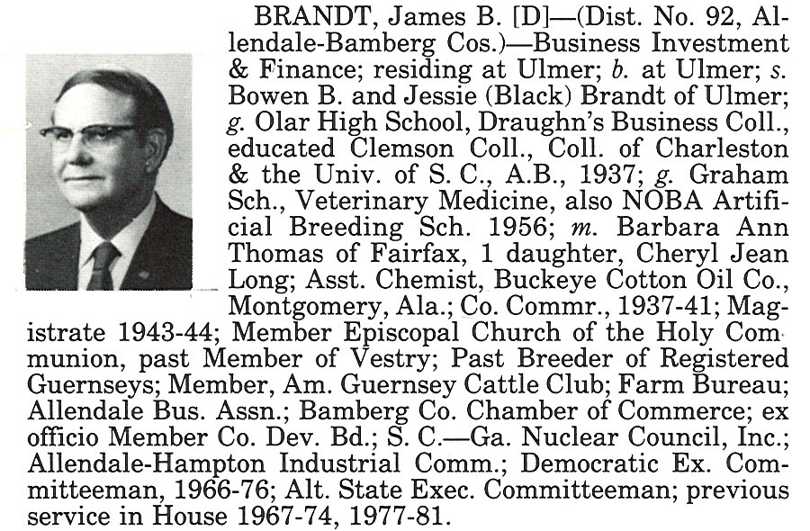 Representative James B. Brandt biography