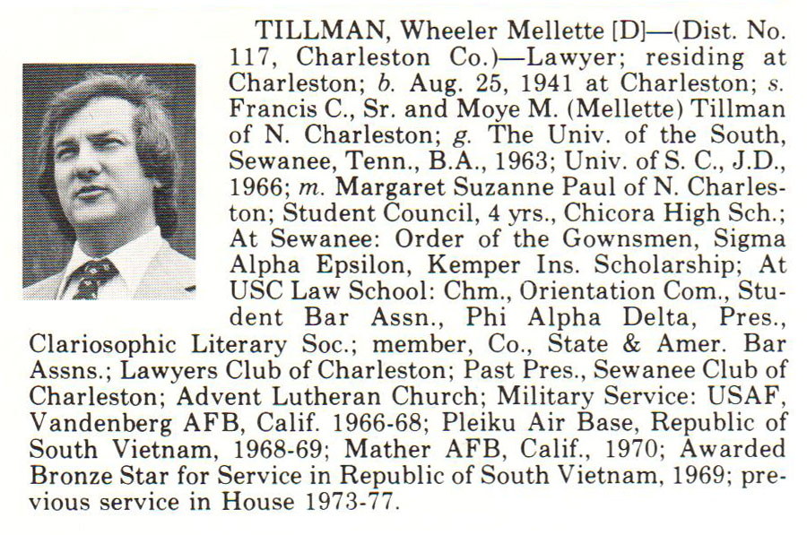 Representative Wheeler Mellette Tillman biography