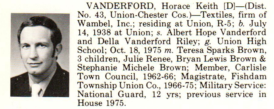 Representative Horace Keith Vanderford biography