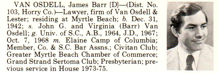Representative James Barr Van Osdell biography