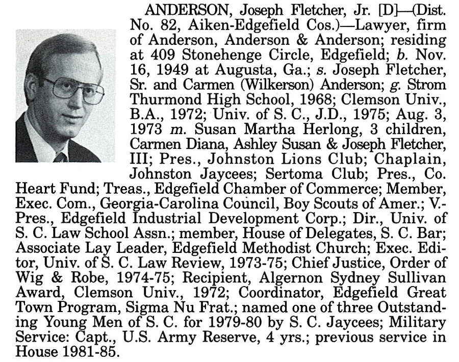 Representative Joseph Fletcher Anderson, Jr. biography