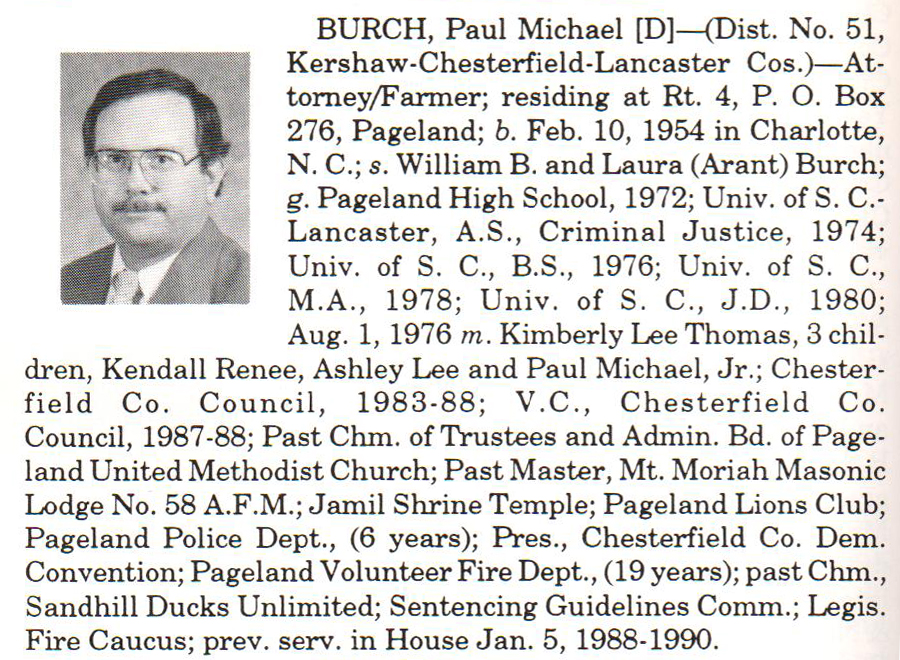 Representative Paul Michael Burch biography