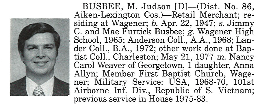 Representative M. Judson Busbee biography