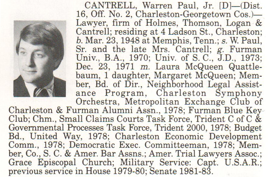 Senator Warren Paul Cantrell, Jr. biography