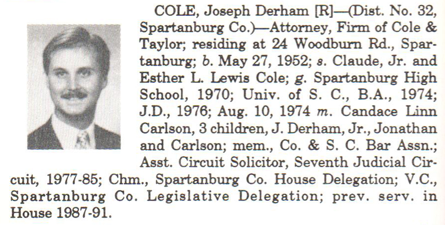 Representative Joseph Derham Cole biography