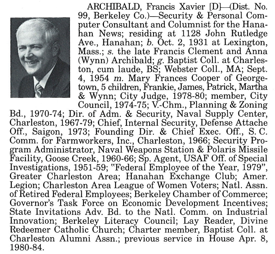 Representative Francis Xavier Archibald biography