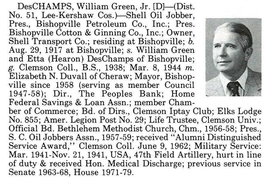 Representative William Green DesChamps, Jr. biography