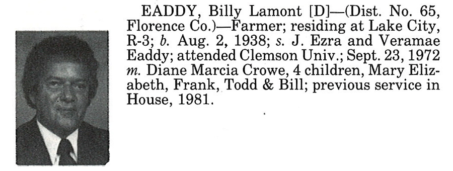 Representative Billy Lamont Eaddy biography