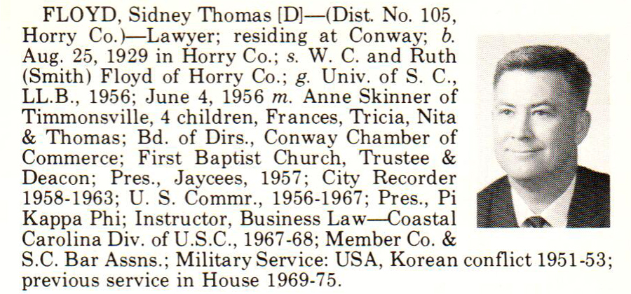 Representative Sidney Thomas Floyd biography