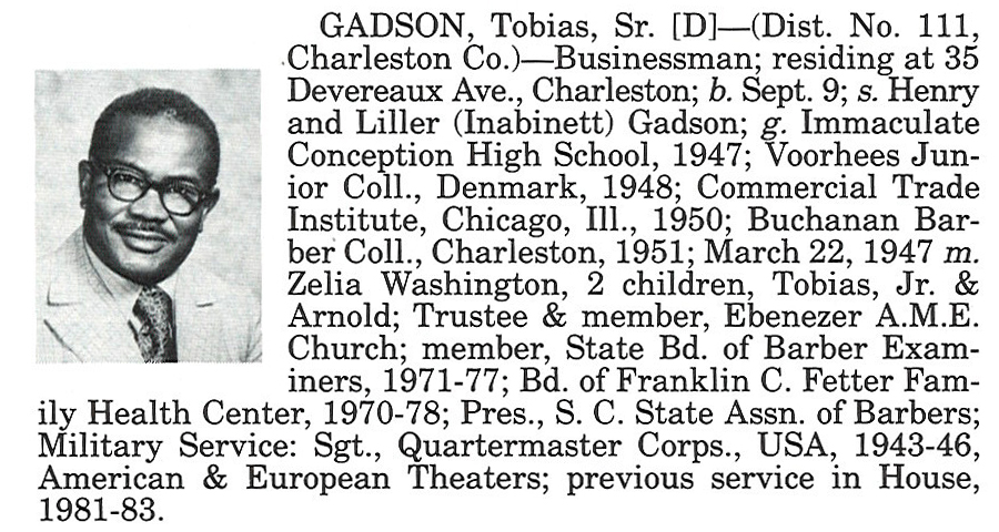 Representative Tobias Gadson, Sr. biography