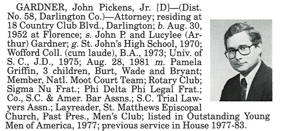 Representative John Pickens Gardner, Jr. biography