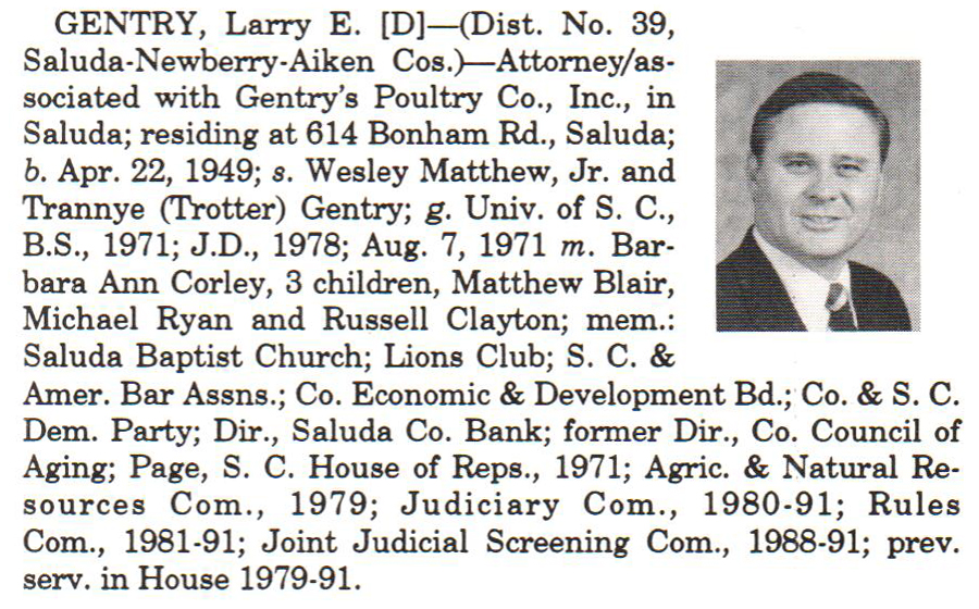 Representative Larry E. Gentry biography