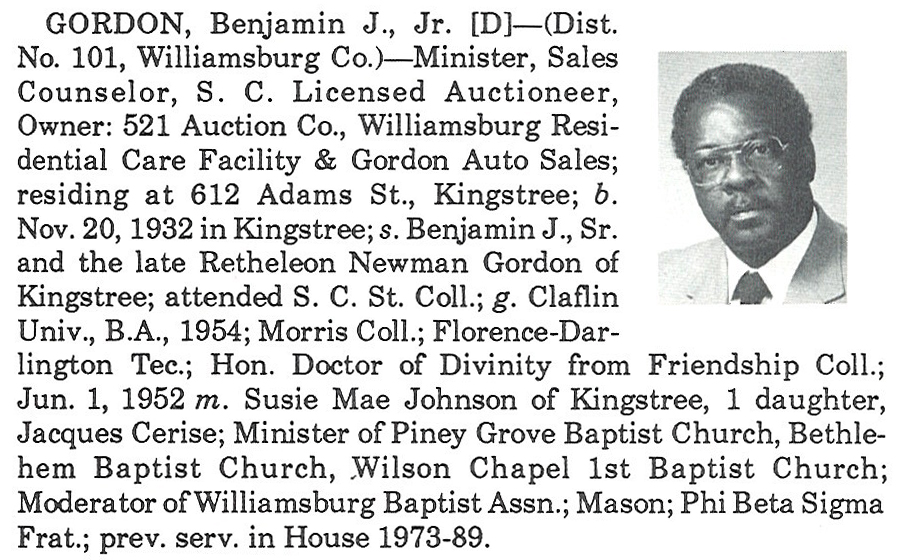 Representative Benjamin J. Gordon, Jr. biography
