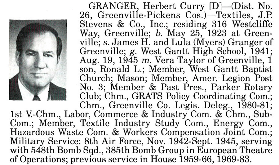 Representative Herbert Curry Granger biography