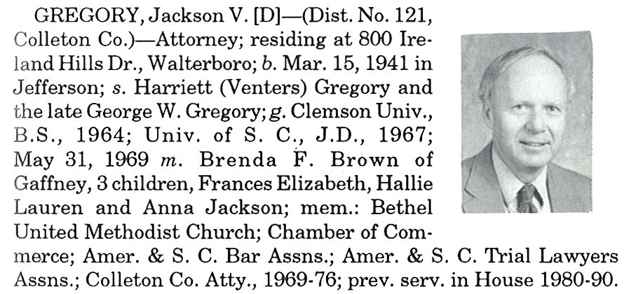 Representative Jackson V. Gregory biography