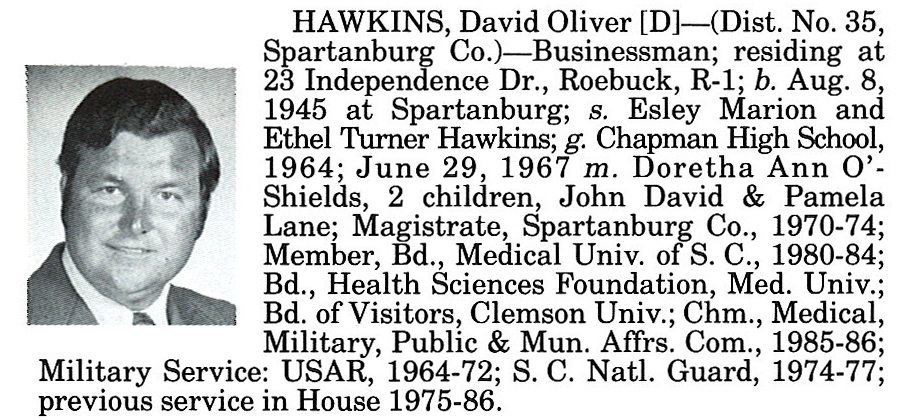 Representative David Oliver Hawkins biography