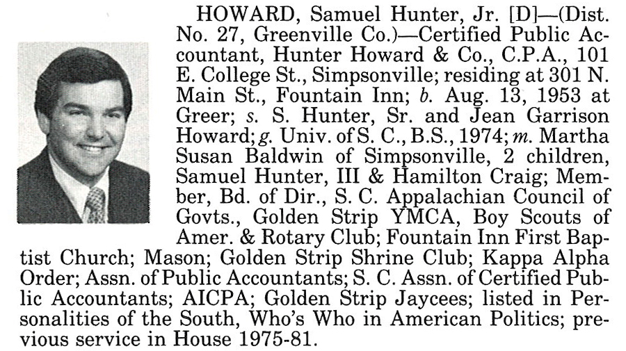 Representative Samuel Hunter Howard, Jr. biography