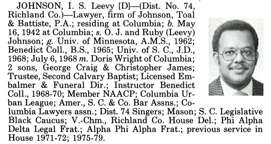 Representative I. S. Leevy Johnson biography
