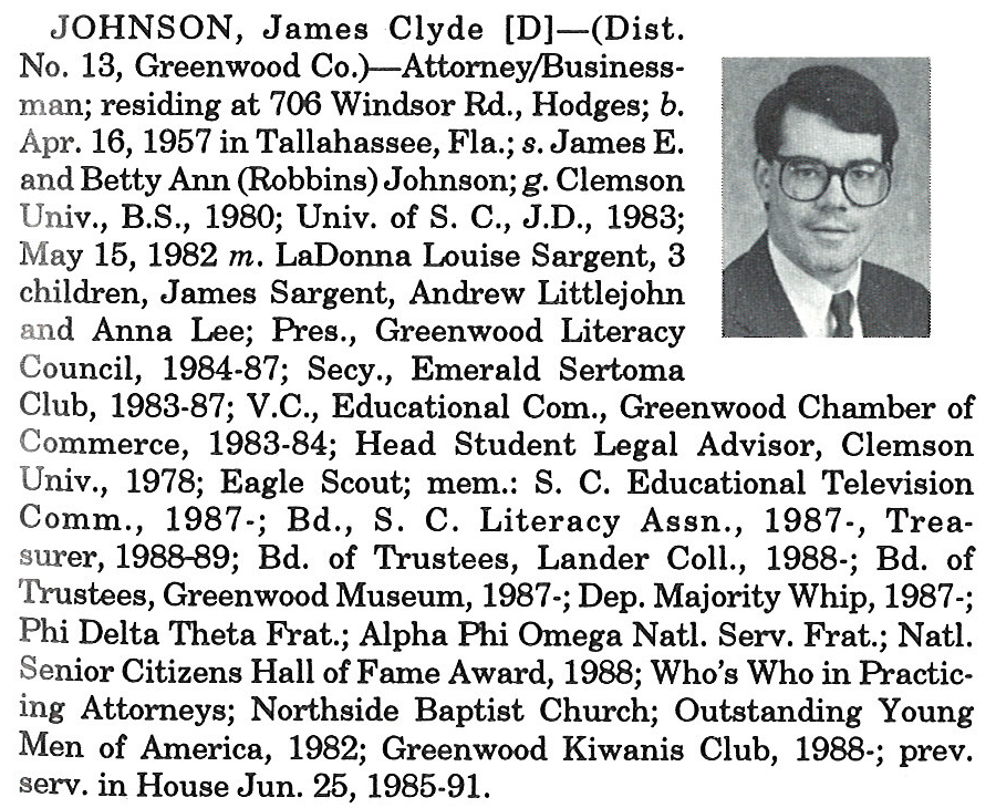Representative James Clyde Johnson biography