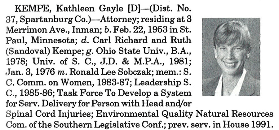 Representative Kathleen Gayle Kempe biography