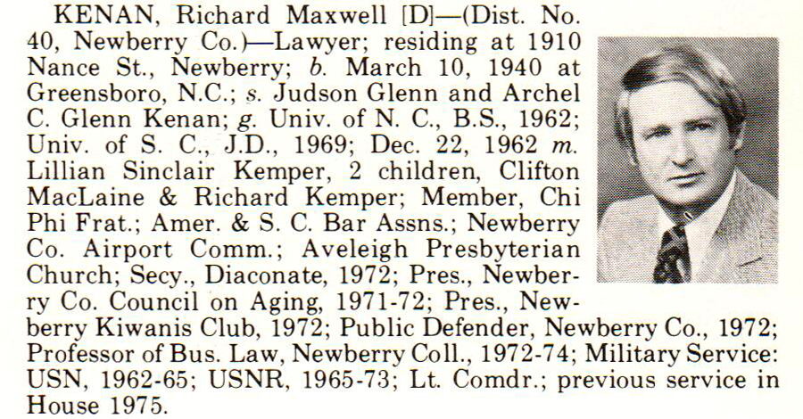 Representative Richard Maxwell Kenan biography